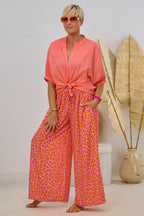 Sommerhose im Leo-Design, orange-rosa-leo