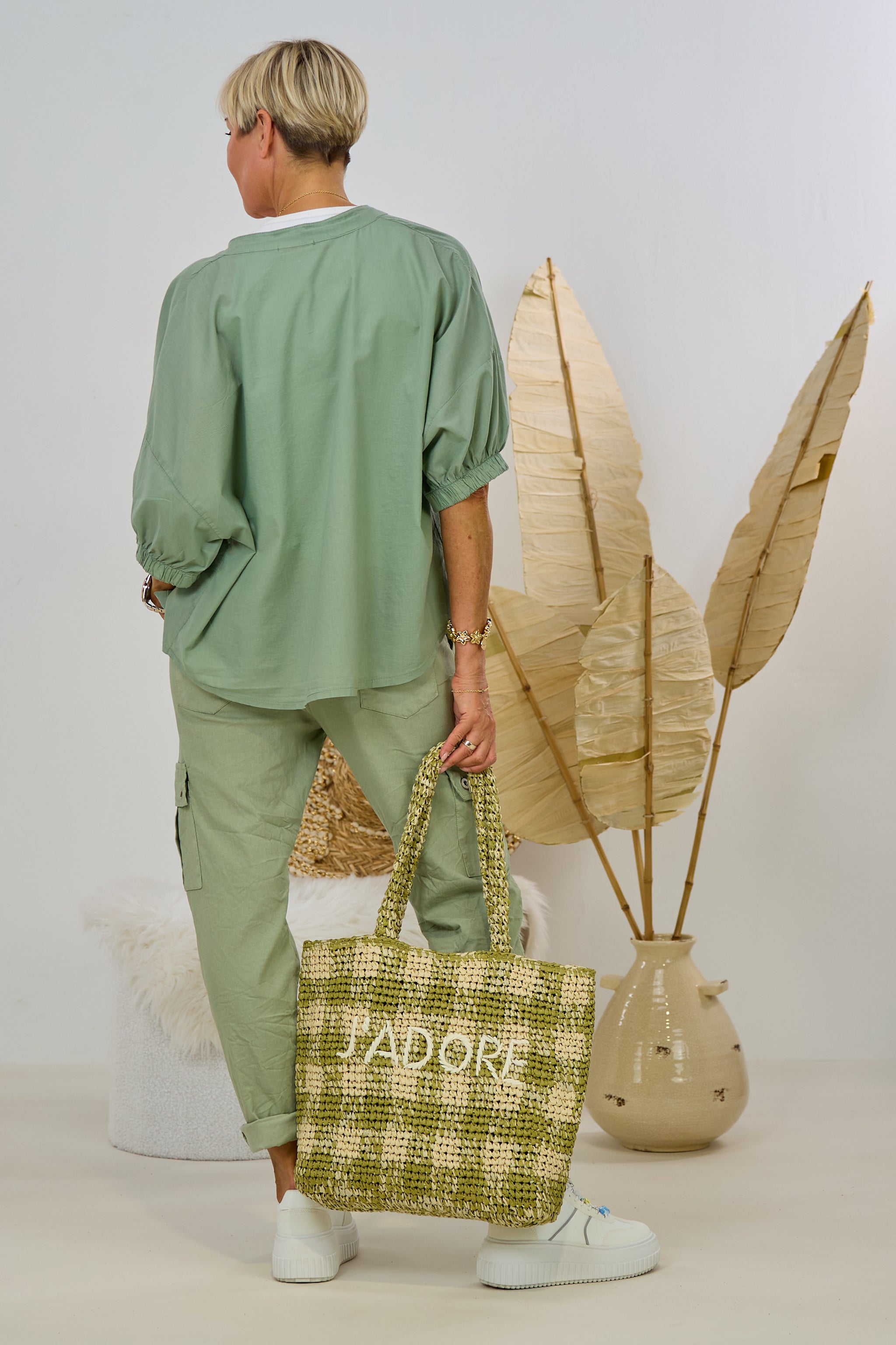 Leichte Bluse mit kurzen Ärmeln, khaki