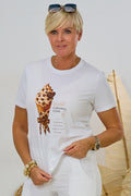 T-Shirt mit süßem Eis-Motiv, weiß-braun