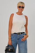 Geripptes Tanktop mit kleinem Patch, weiß