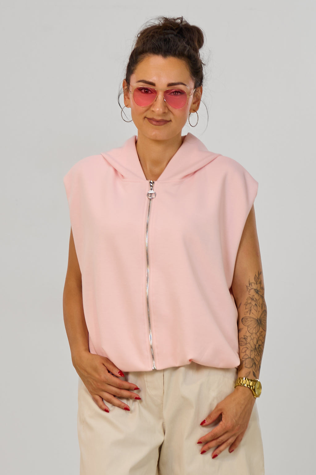 Cozy Weste mit Kapuze im Balloon-Style, rosa