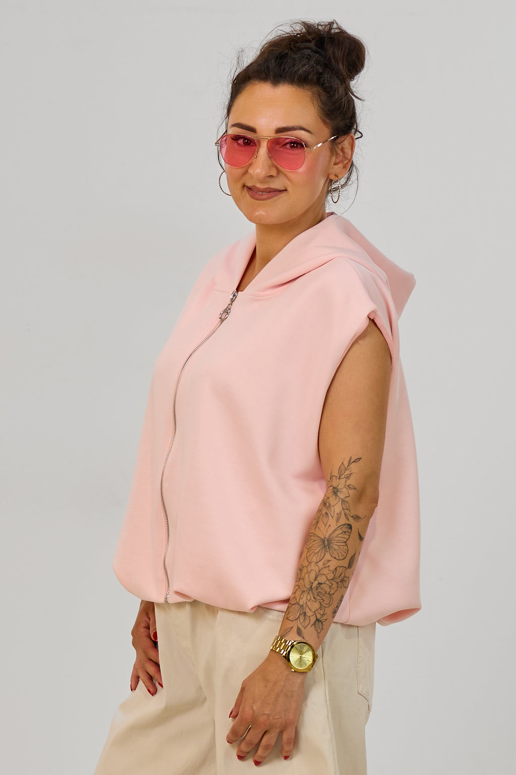Cozy Weste mit Kapuze im Balloon-Style, rosa