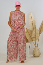 2-tlg. Set aus Neckholder und Plissée Hose, leo-ecru-rosa