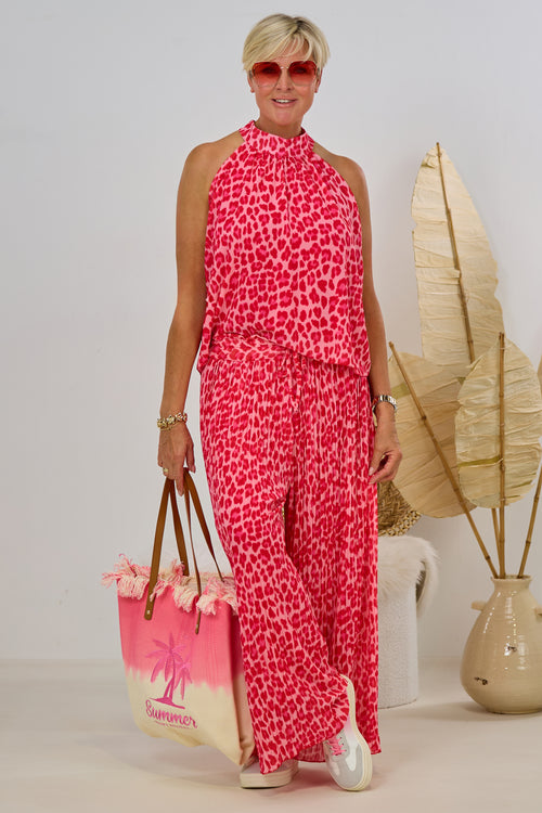 2-tlg. Set aus Neckholder und Plissée Hose, leo-rosa-rot