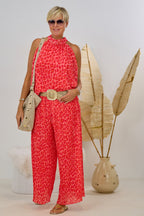 2-tlg. Set aus Neckholder und Plissée Hose, leo-apricot-rot