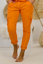 Hose mit Cargo-Taschen im Knitterlook, orange
