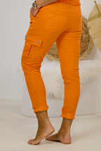 Hose mit Cargo-Taschen im Knitterlook, orange