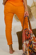 Hose mit Cargo-Taschen im Knitterlook, orange