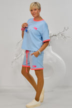 Kurzer Cozy 2-Teiler yourself, hellblau-neonpink