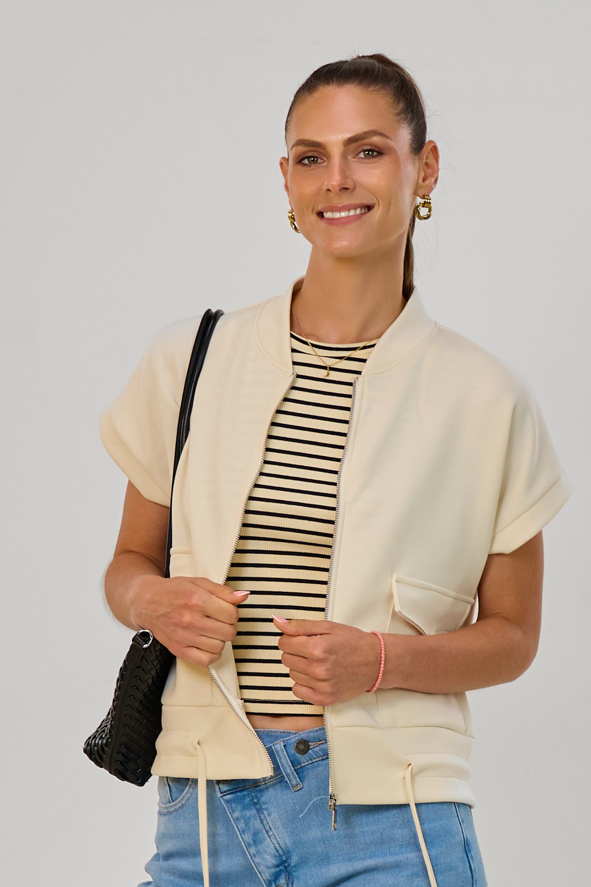 Cozy Weste mit Kordelzug, beige