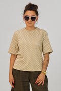 T-Shirt STAY HERE mit Punkten, beige-ecru