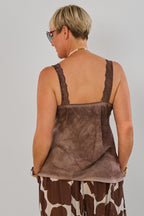 Viscose-Top mit V-Ausschnitt und Spitze, braun