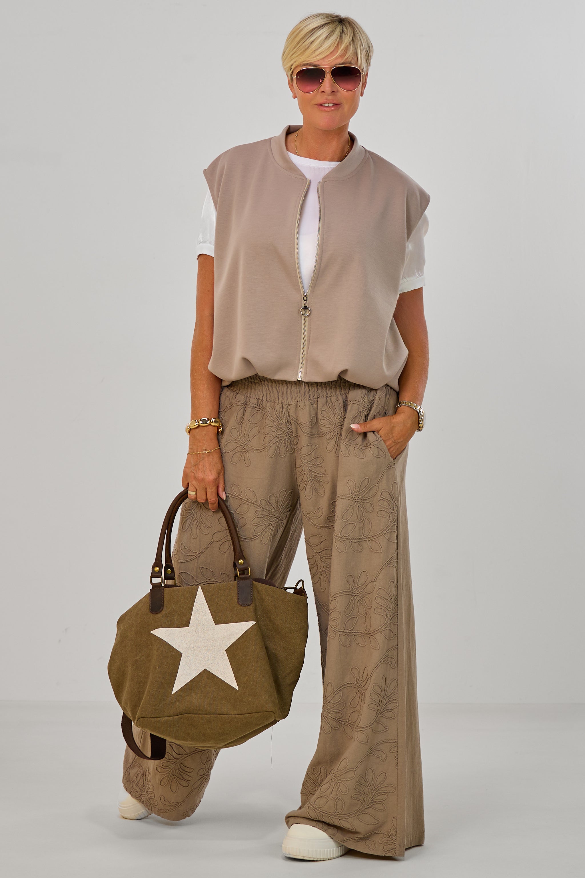 Hosenrock mit gesmoktem Bund, taupe