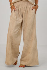 Skirt-pants with smocked waistband, beige