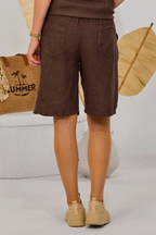 Leinen Shorts mit elastischen Gürtel, braun
