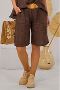 Leinen Shorts mit elastischen Gürtel, braun