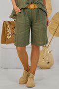 Leinen Shorts mit elastischen Gürtel, khaki