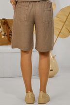Leinen Shorts mit elastischen Gürtel, taupe
