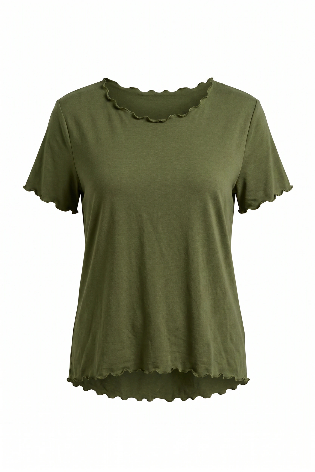 Basic Shirt mit leicht gewellten Abschlüssen - groß, khaki