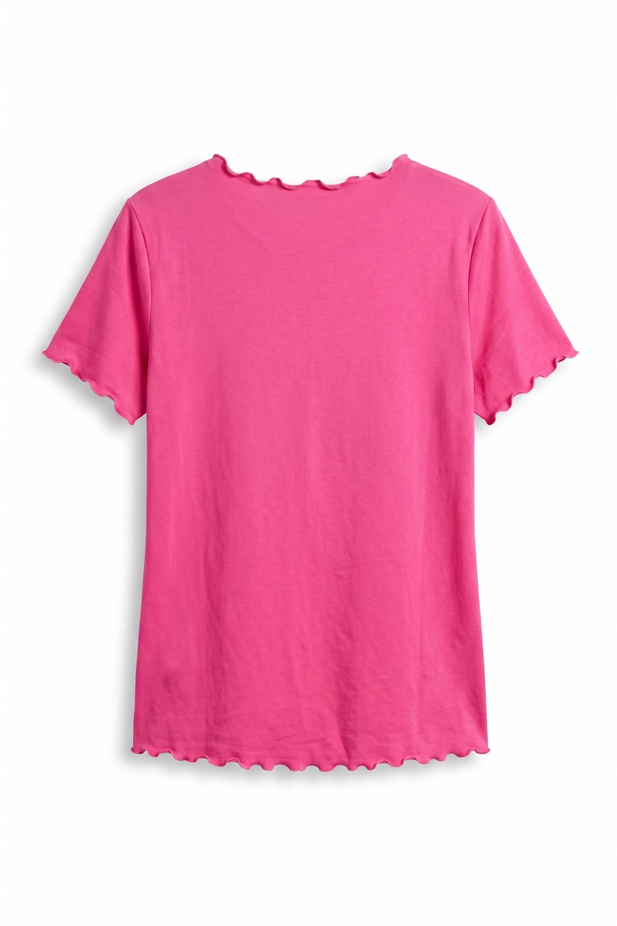 Basic Shirt mit leicht gewellten Abschlüssen - groß, pink