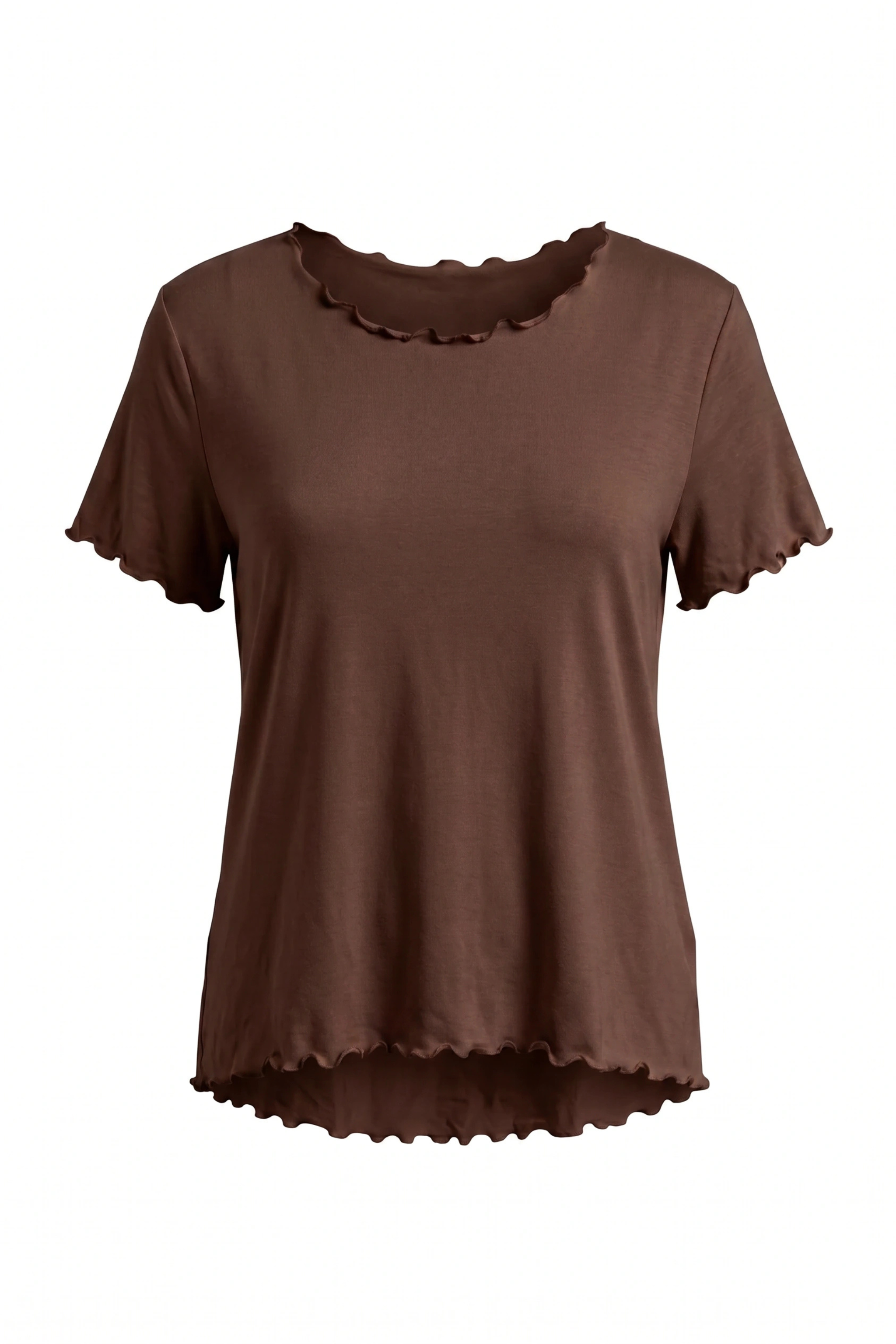 Basic Shirt mit leicht gewellten Abschlüssen - groß, braun