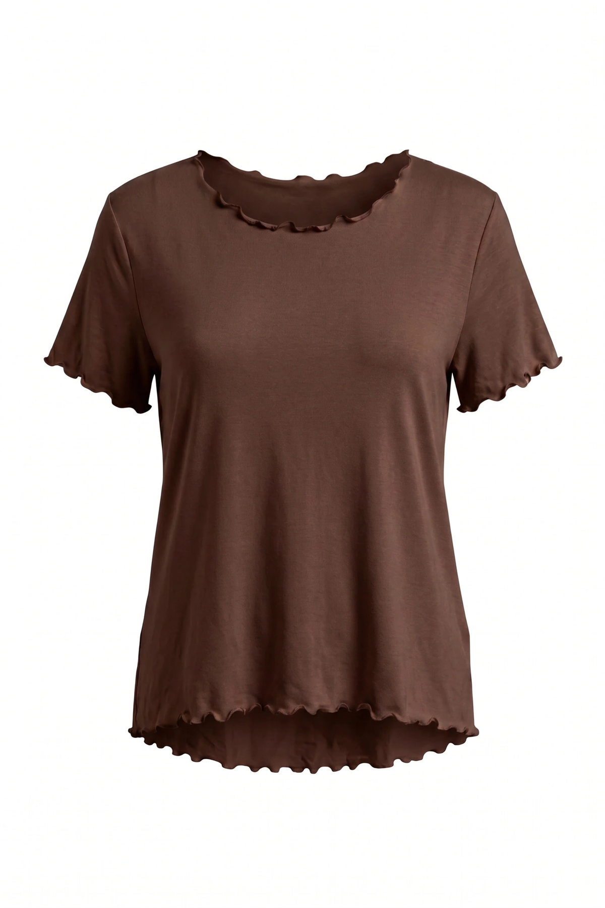 Basic Shirt mit leicht gewellten Abschlüssen - groß, braun