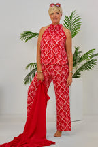 2-tlg. Set Top und Hose mit Palmen, rot-rosa