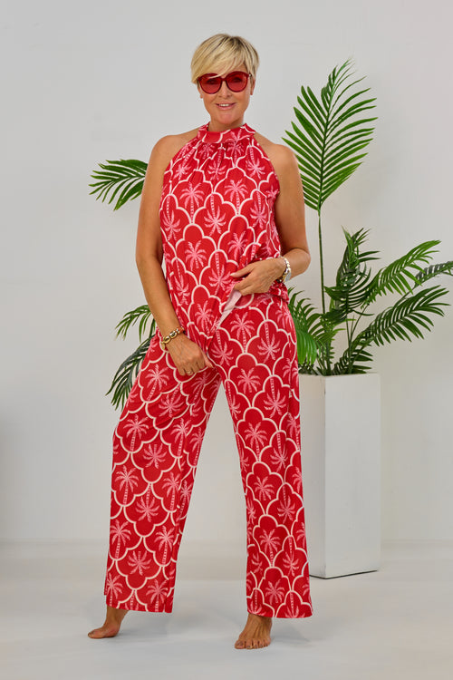 2-tlg. Set Top und Hose mit Palmen, rot-rosa