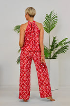 2-tlg. Set Top und Hose mit Palmen, rot-rosa