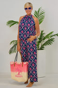 2-tlg. Set Top und Hose mit Palmen, dunkelblau-pink