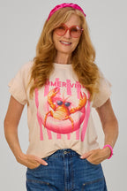 T-Shirt mit süßem Krebsmotiv, beige-rosa
