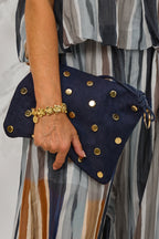 Tasche mit Nieten, dunkelblau-gold