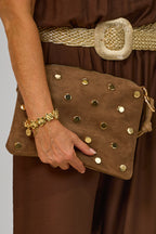 Tasche mit Nieten, hellbraun-gold