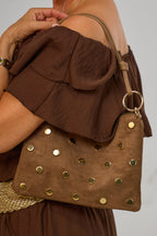 Tasche mit Nieten, hellbraun-gold