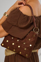 Tasche mit Nieten, dunkelbraun-gold