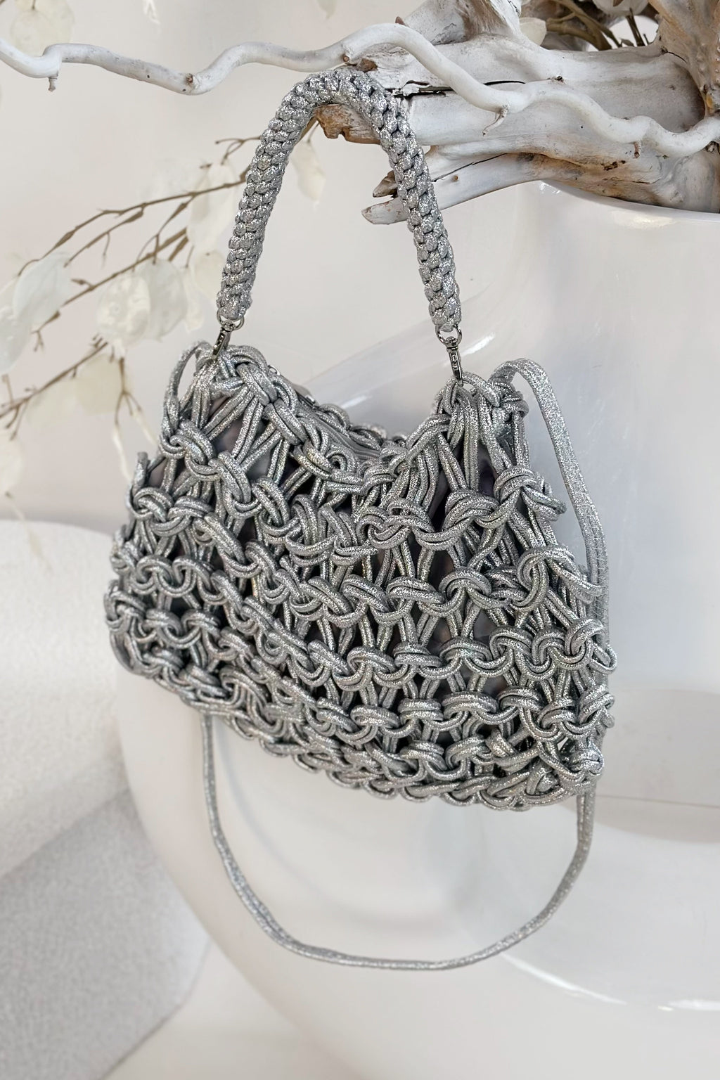 Tasche im Strick-Look, silber