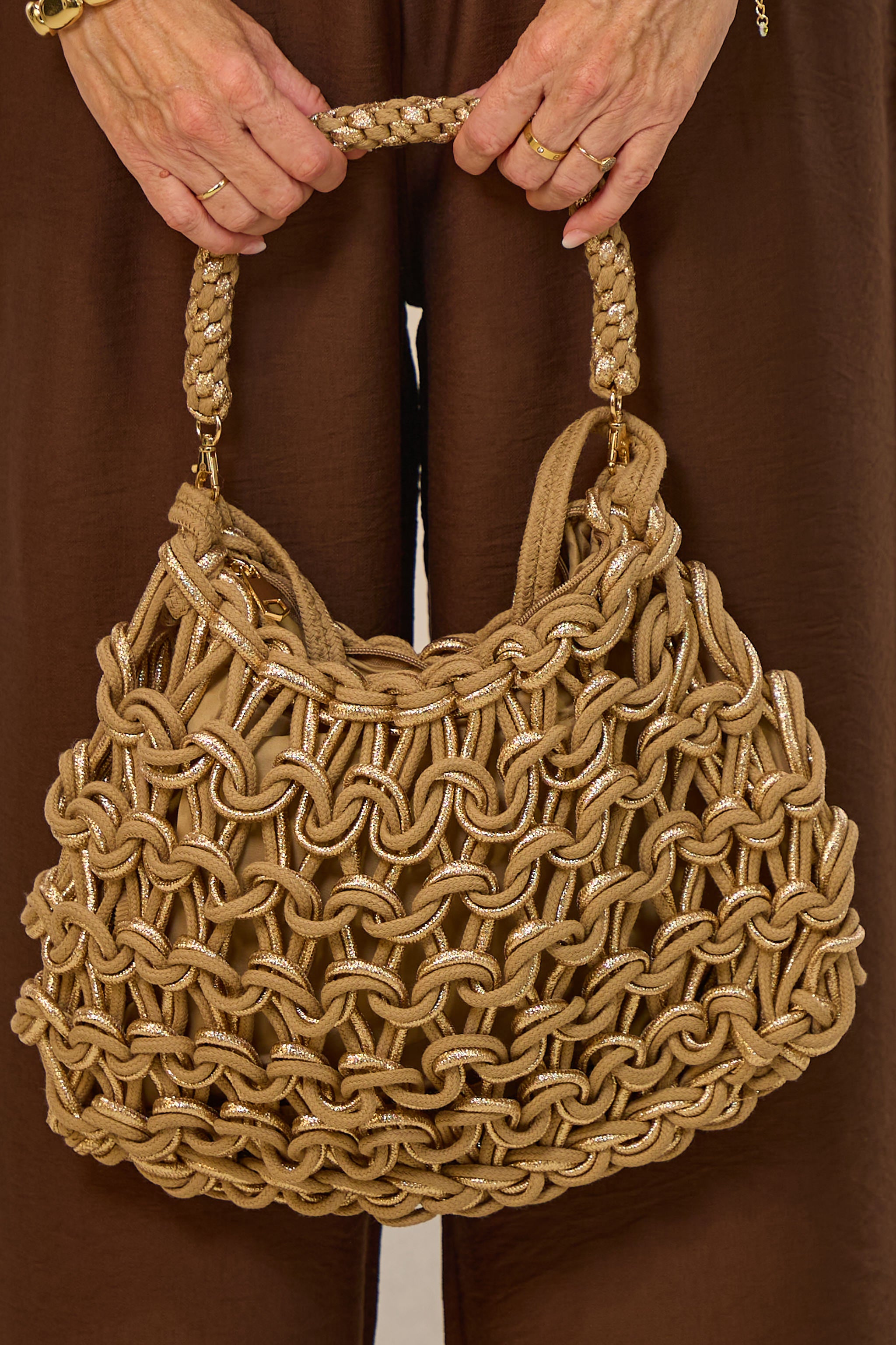 Tasche im Strick-Look, taupe-gold
