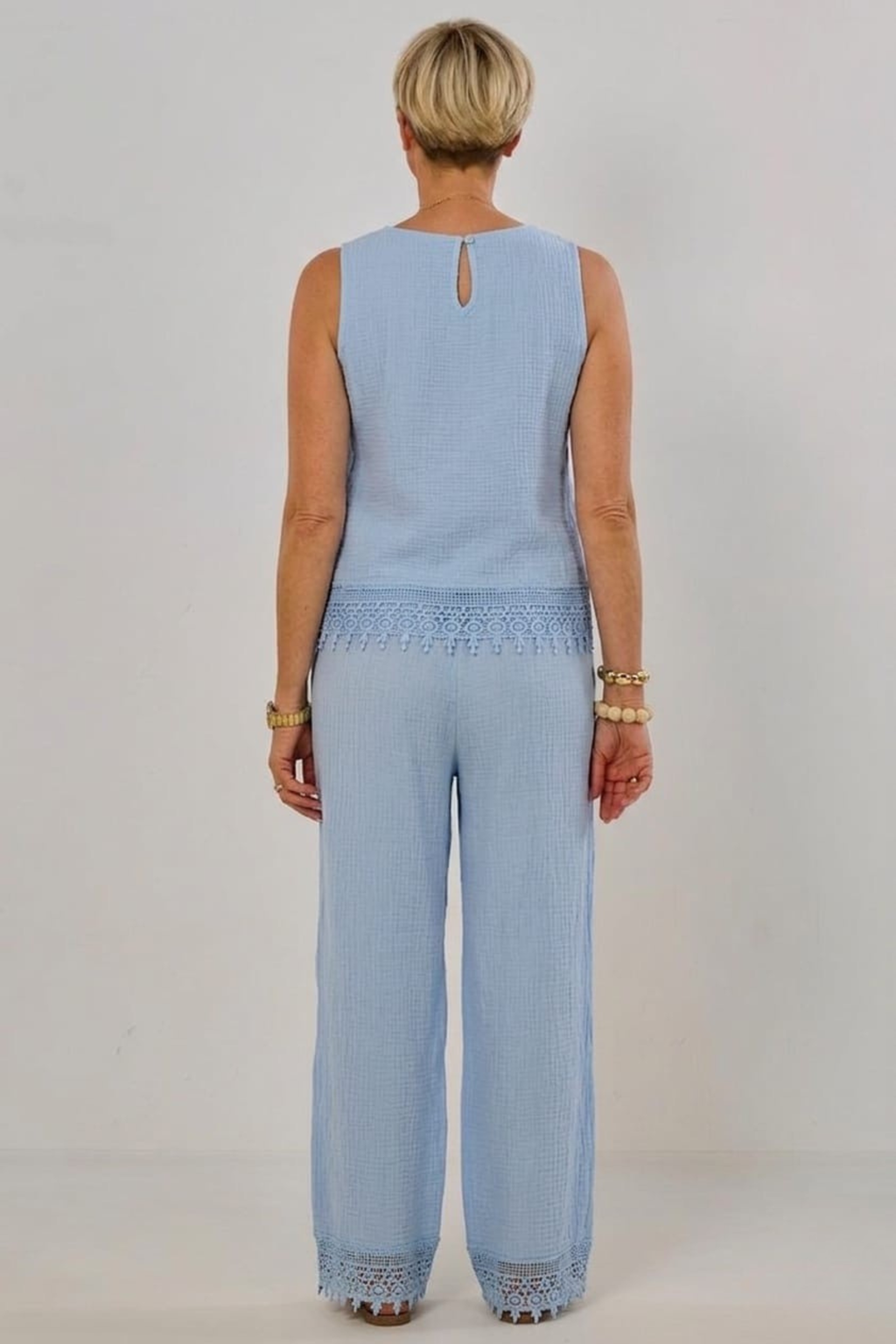 2-tlg. Musselin-Set aus Bluse und Hose, hellblau