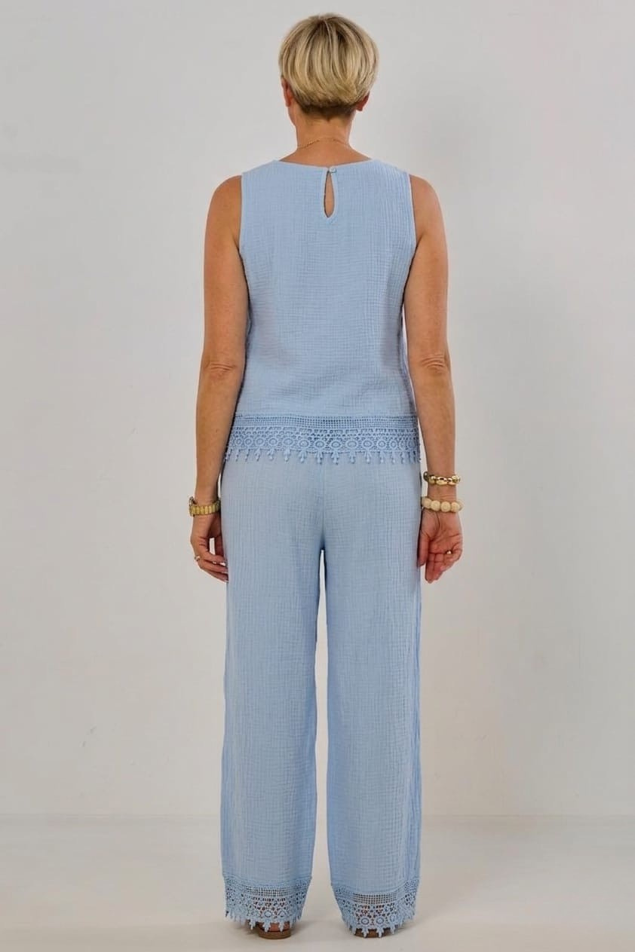 2-tlg. Musselin-Set aus Bluse und Hose, hellblau