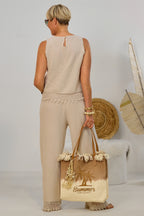 2-tlg. Musselin-Set aus Bluse und Hose, beige