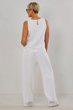 2-tlg. Musselin-Set aus Bluse und Hose, weiß