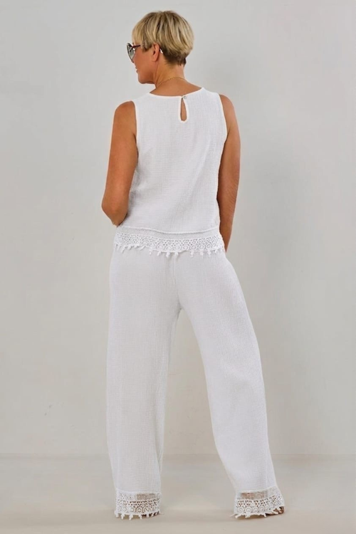 2-tlg. Musselin-Set aus Bluse und Hose, weiß