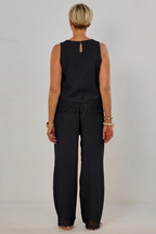 2-tlg. Musselin-Set aus Bluse und Hose, schwarz