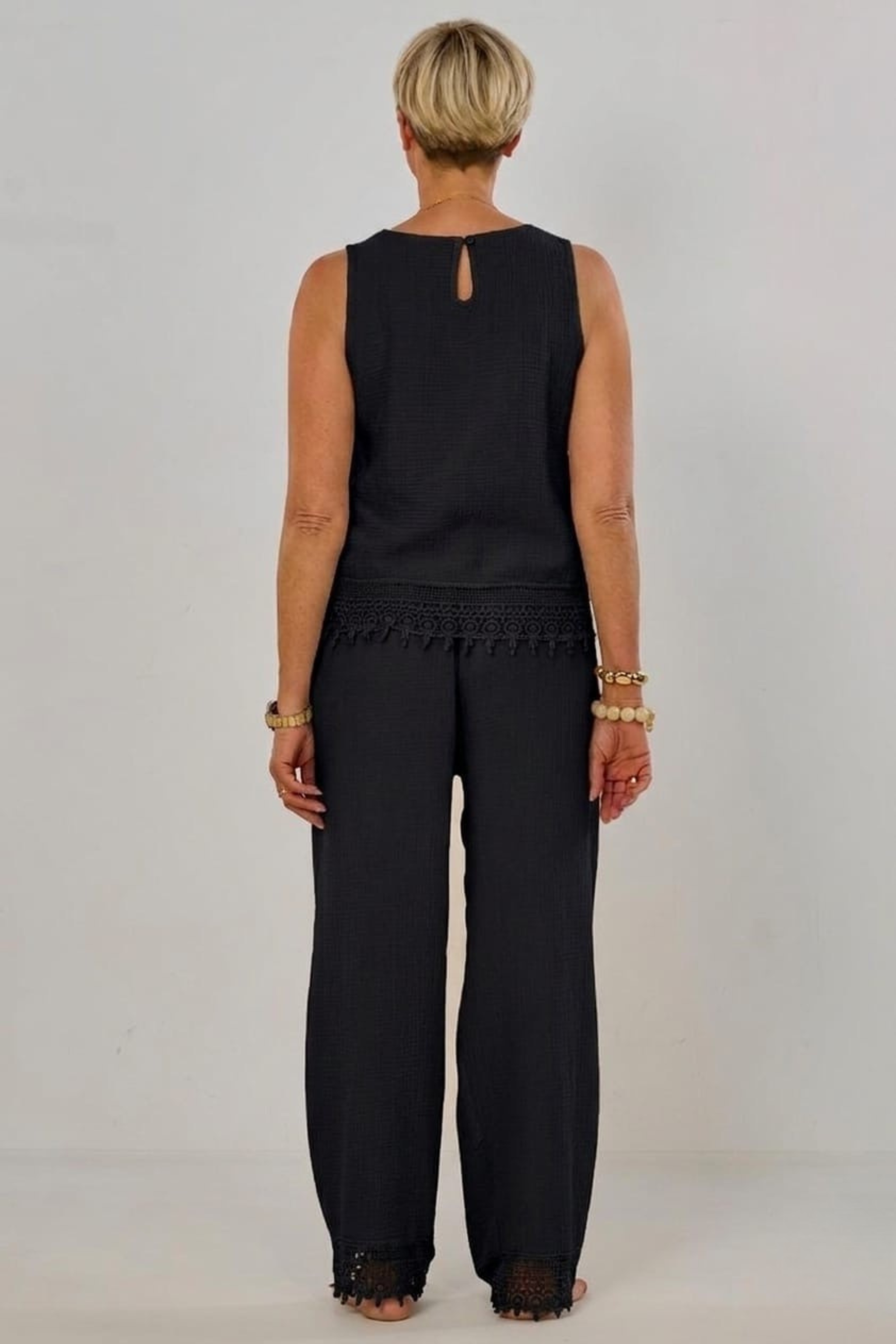 2-tlg. Musselin-Set aus Bluse und Hose, schwarz