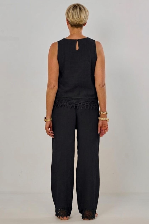 2-tlg. Musselin-Set aus Bluse und Hose, schwarz
