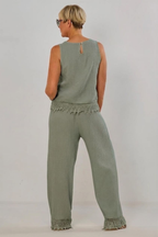 2-tlg. Musselin-Set aus Bluse und Hose, khaki