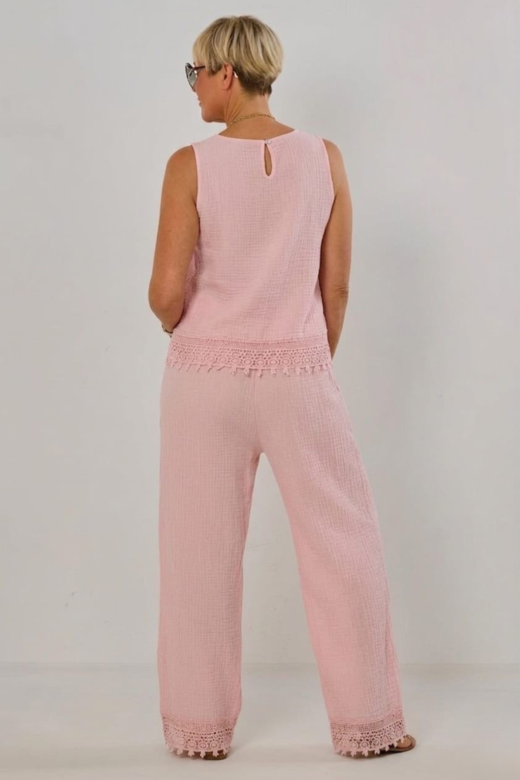 2-tlg. Musselin-Set aus Bluse und Hose, rosa