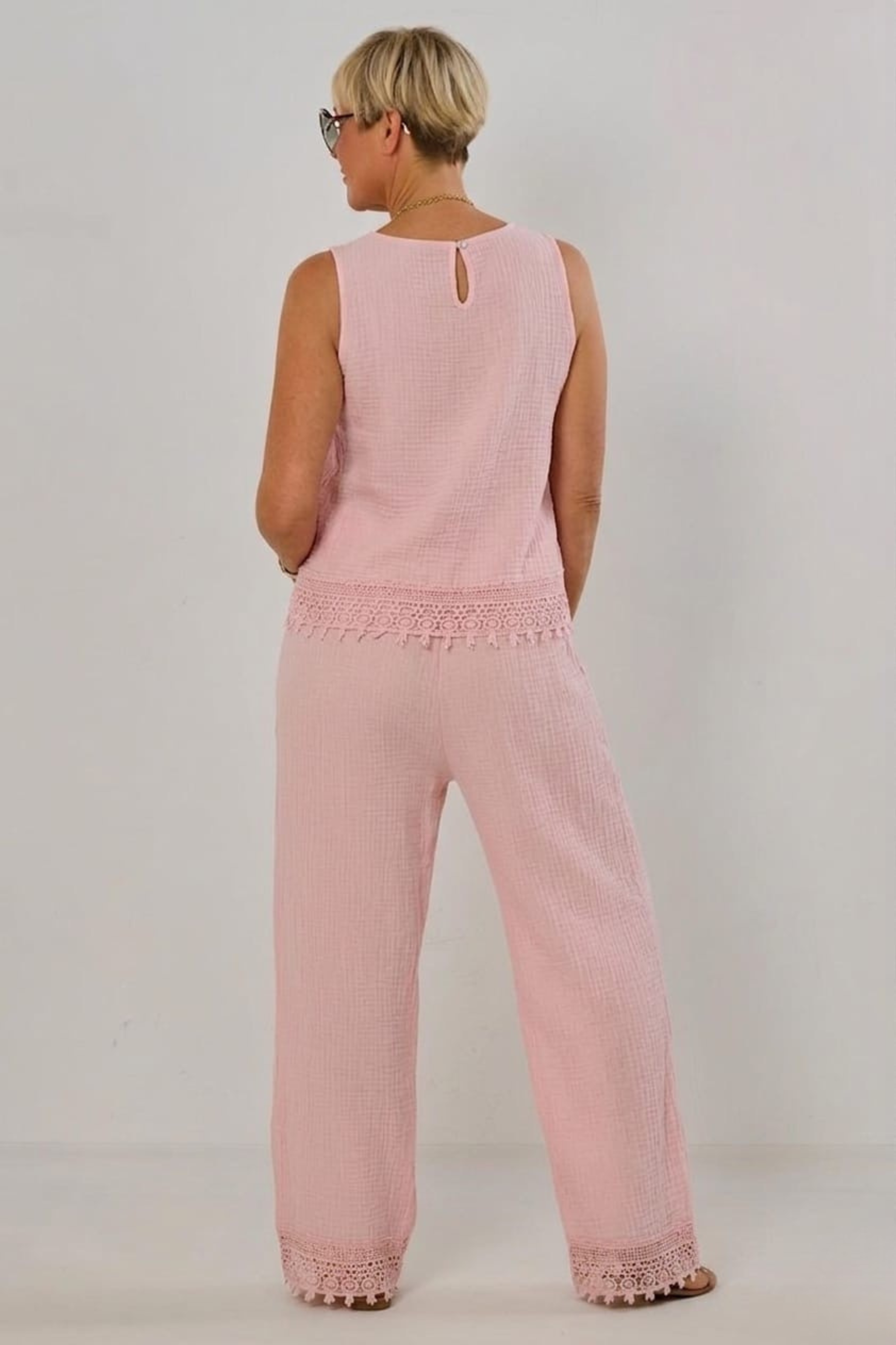 2-tlg. Musselin-Set aus Bluse und Hose, rosa
