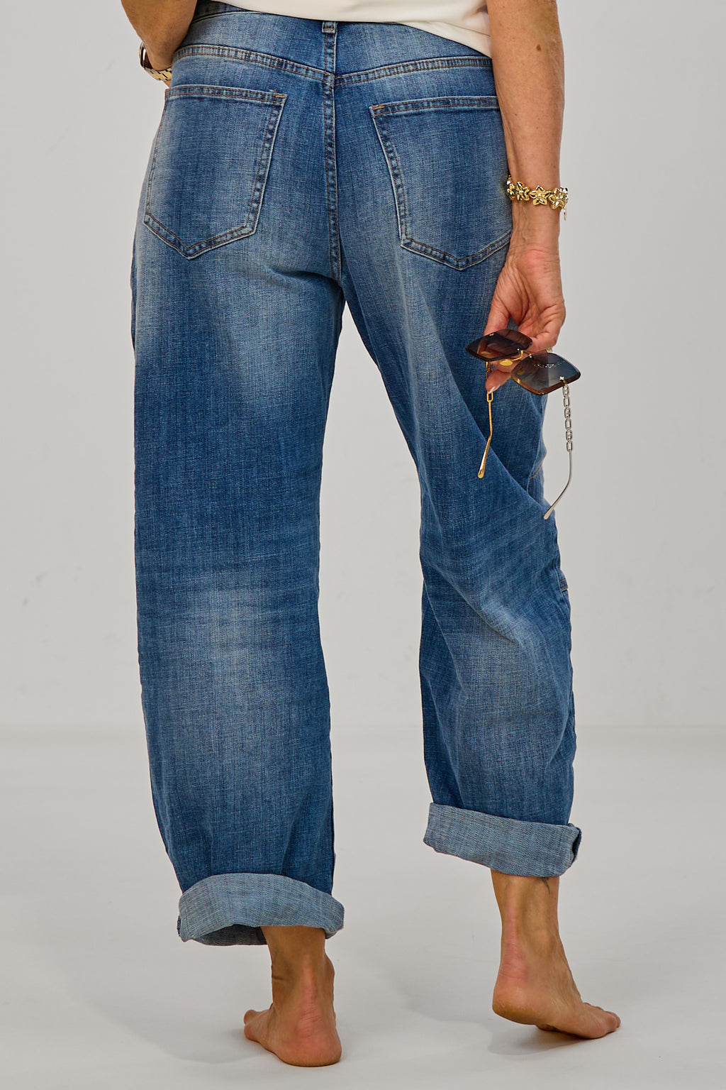 Stylische Highwaist Jeans im Balloon-Style, dark denim
