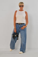 Midwaist Jeans mit weiten Beinen, denim blau
